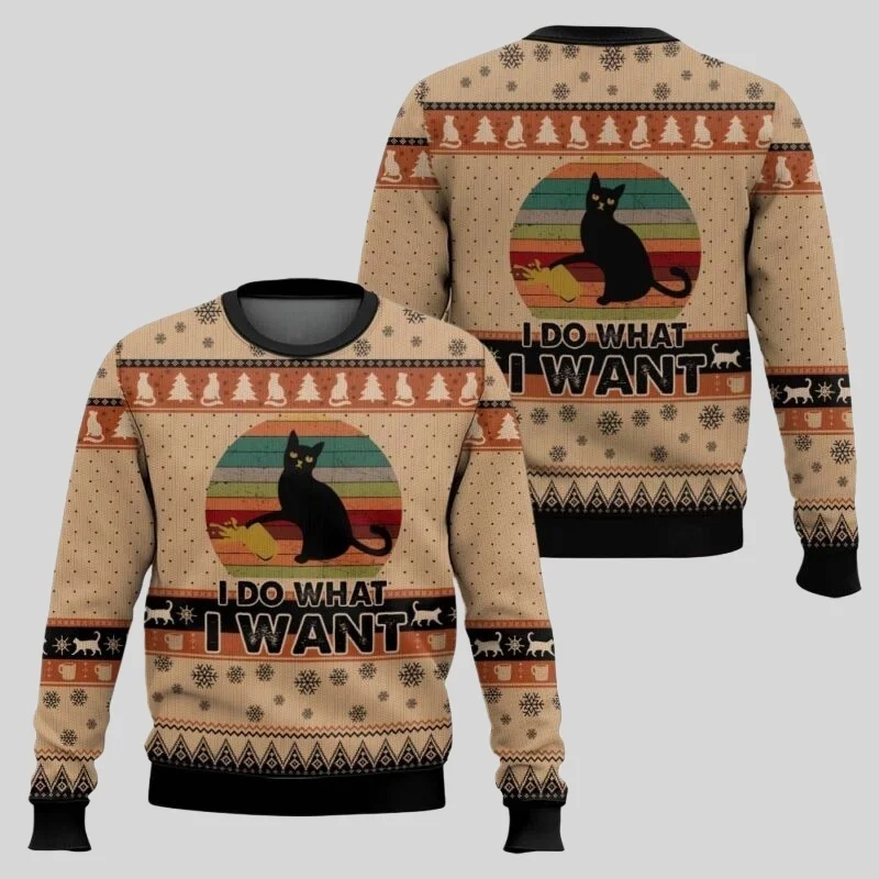 25/26 Gatto nero Bevanda Caffè Brutto maglioni di Natale Stili multipli Divertente festa di festa Pullover Maglione Famiglia Regalo di Natale