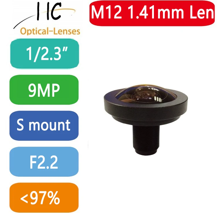 9 MegaPixel 4K M12-Mount 1.41mm fish-eye lens 1/2.3'' format board lens F2.2 fixed Iris FA/Machine Vision lens CCTV lens