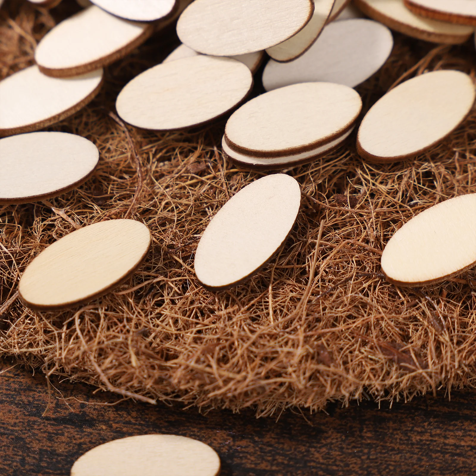 

200pcs Diy Slices Unfinished Oval Cutouts Natural Craft Wooden Pieces For Painting Decorating Wedding Christmas Birthday Art