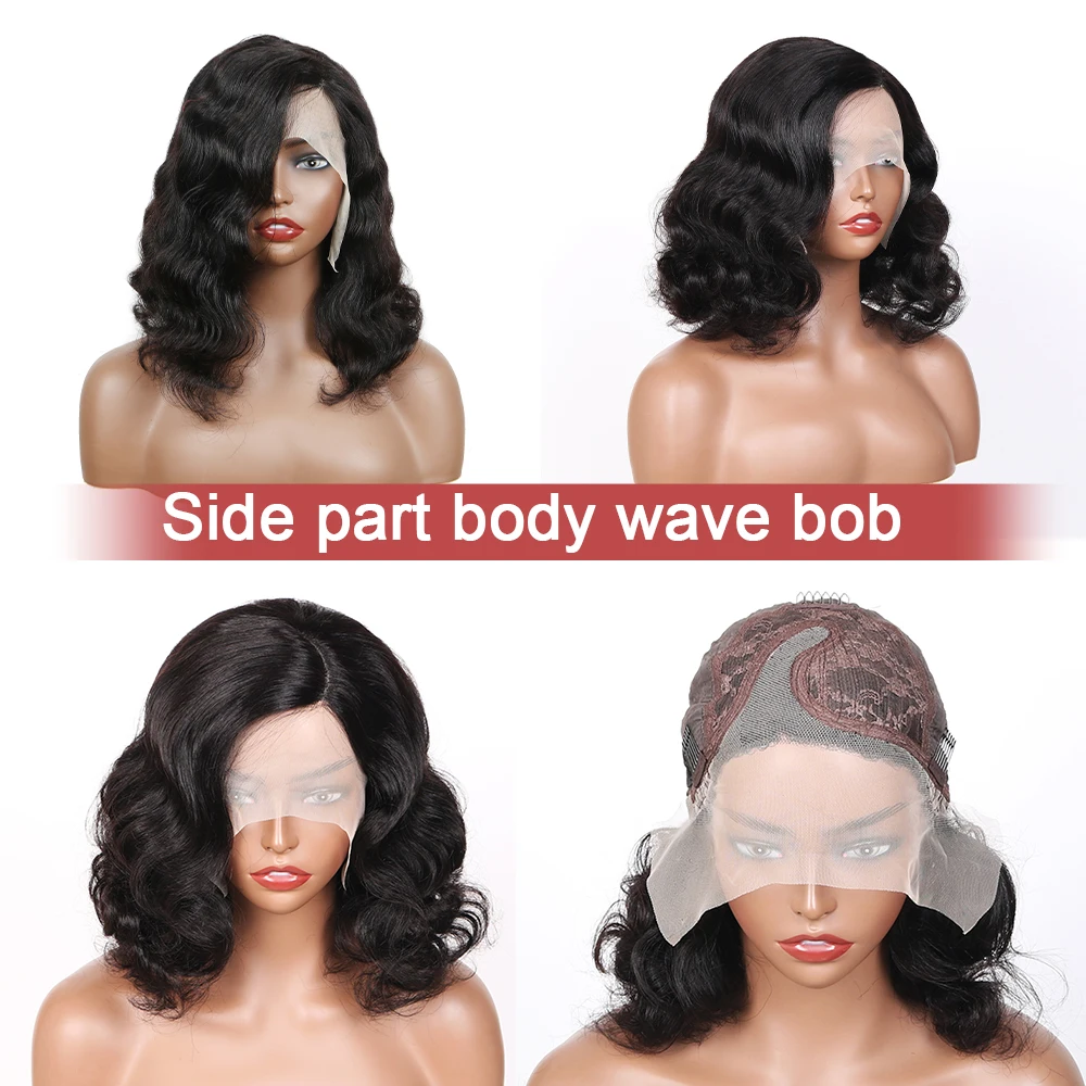 بوب شعر مستعار شعر الإنسان 13x1 أمامي الدانتيل الباروكة 16 بوصة الجسم موجة 180% الكثافة الدانتيل الشفاف الجبهة الباروكات خصلات الشعر المستعار الإنسان للنساء #6