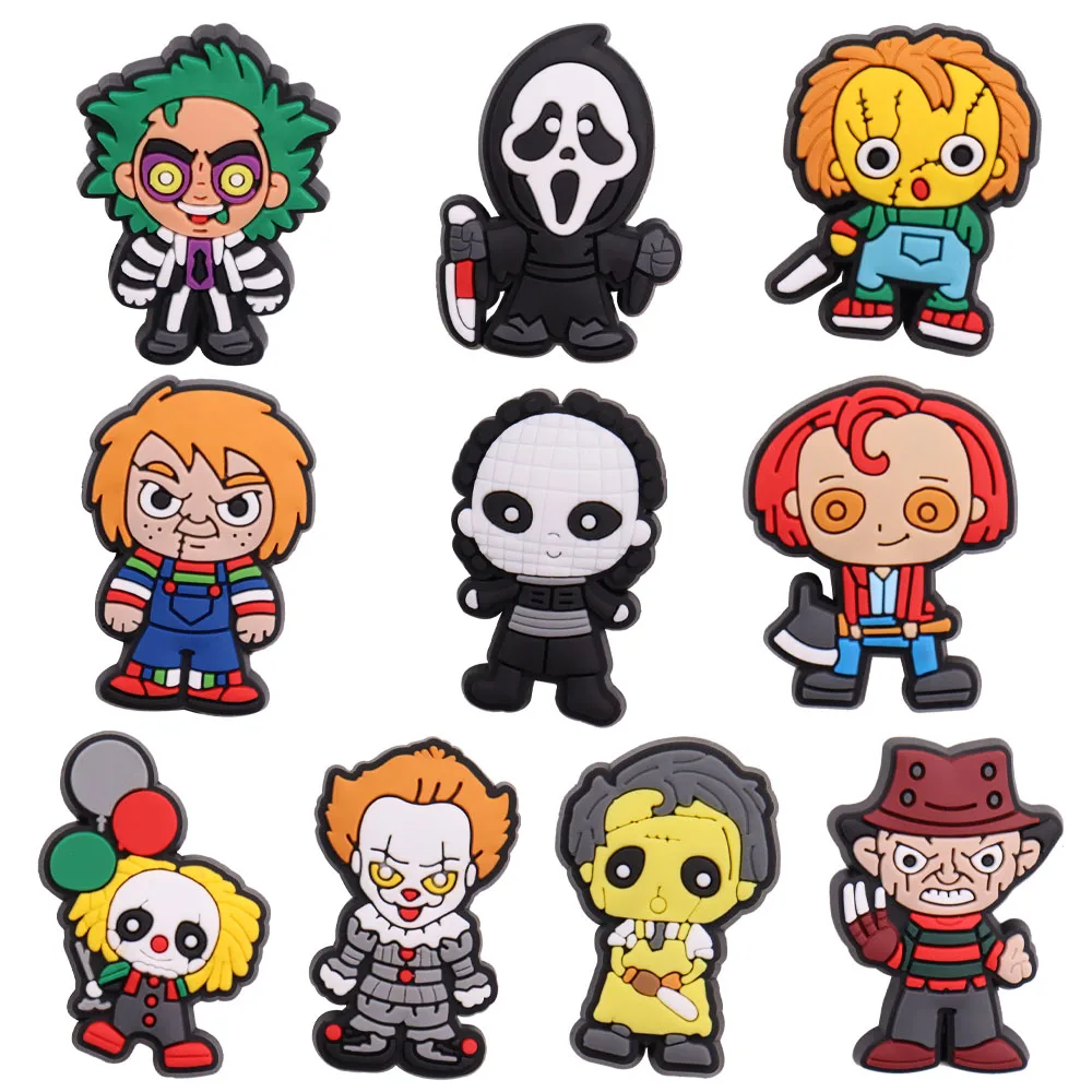 Good Quality 1pcs PVC Shoe Charms Scary Clown Ghost Grim Reaper Accessories Kids Shoes Ornaments Fit DIY Party Gift