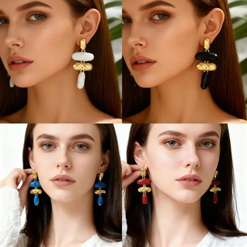Retro Exaggerated Gold Dangling Earrings Wine Red Enamel Stitching Drop Glaze Jewelry for Girls Club Party
