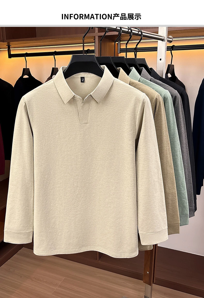 Herren Business Casual Langarm-Poloshirt Frühling Herbst Komfortables Atmungsaktives Arbeitsoberteil für Formelle Anlässe T-Shirts für Männer – Detail 3