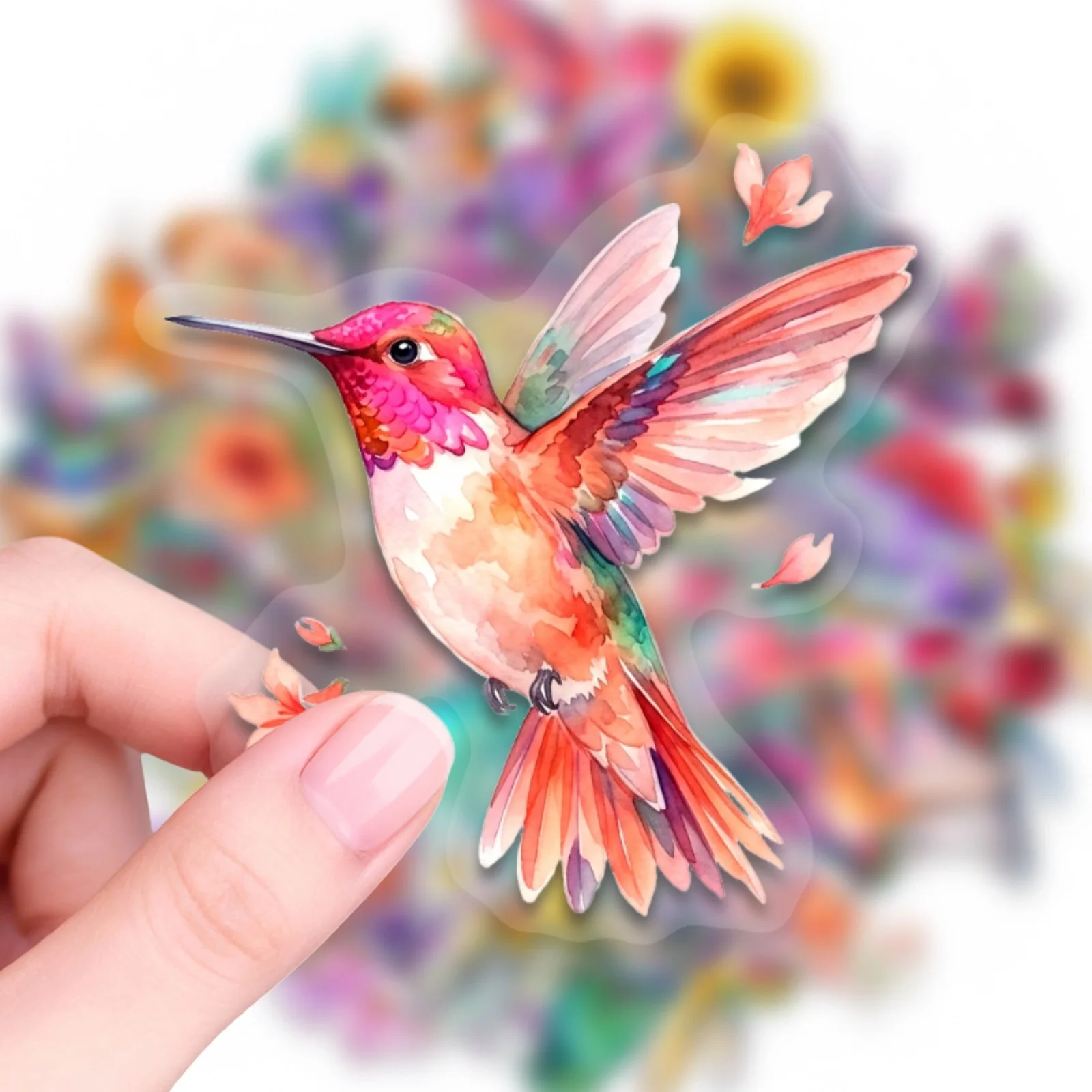 50 Pcs Watercolor Hummingbird Floral Stickers Clear PET Background Fresh Flower Bird Stickers Decorative Decals for Notebooks - view 3