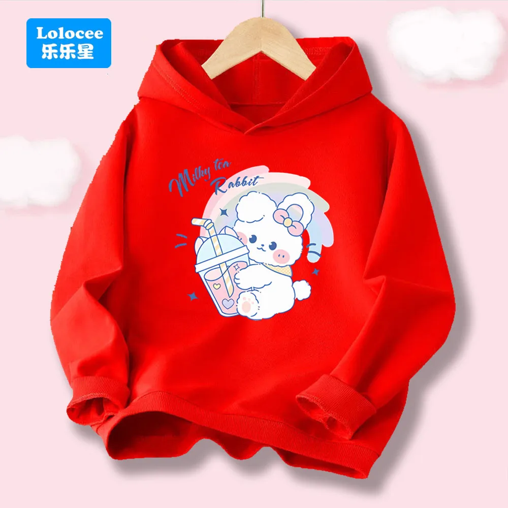 

Одежда с молочным чаем и кроликом, детский свитшот с милым кроликом, одежда для маленьких девочек, детский пуловер с героями мультфильмов, топы, толстовки, спортивная одежда CHT1