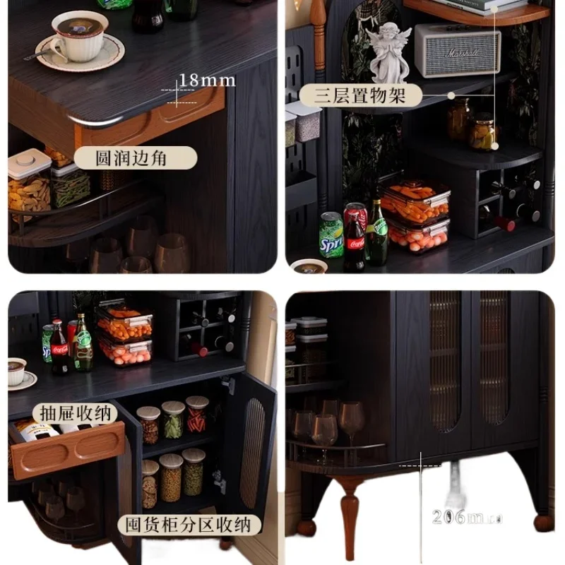 

Solid wood side cabinet, French retro living room coffee cabinet, black wall locker high cabinet