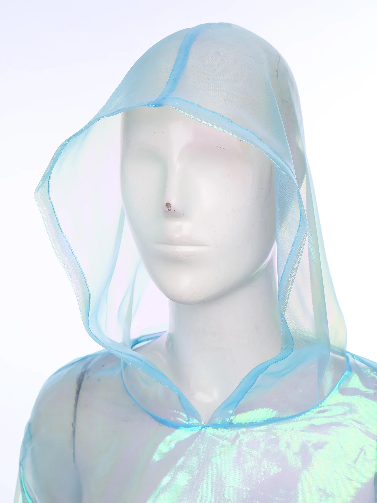 Vrouwen Sparkly Transparante Cropped Tops Danskostuum Sheer Capuchon Lange Mouwen Top Fashion Rave Carnaval Party Club Wear