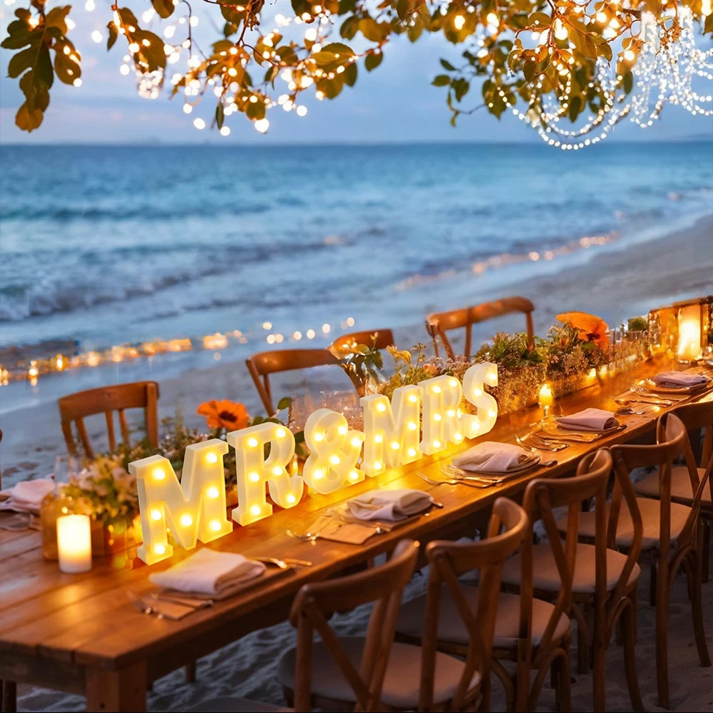 6 unids/set de iluminación LED luces de letras MR & MRS logo decoración de escritorio de boda, adecuada para iluminación de fiesta del Día de San Valentín