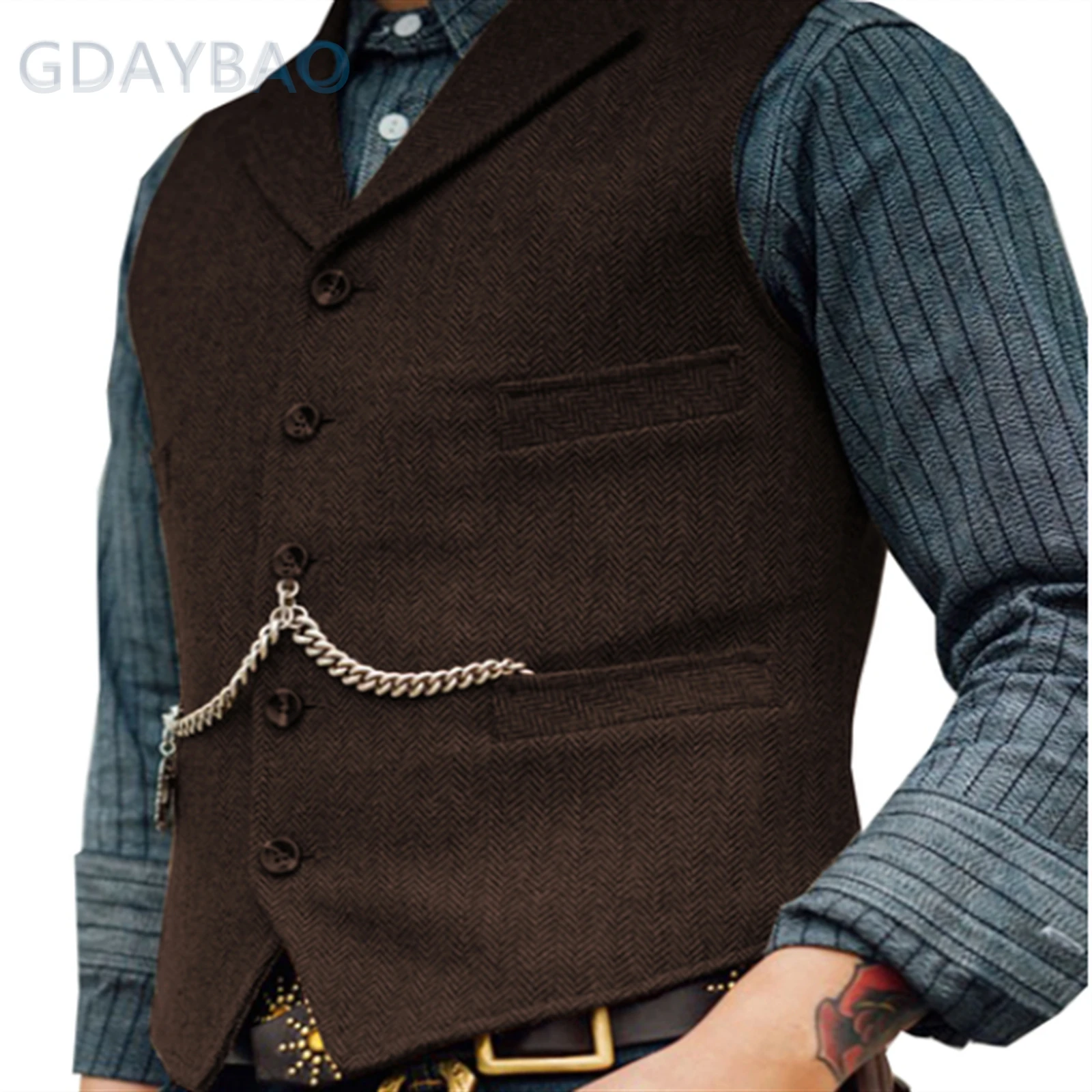 2023 Suit Vest Brown Wedding Wool Tweed Business Waistcoat Jacket Casual Slim Fit Gilet Homme Vests For Groosmen Man Wedding