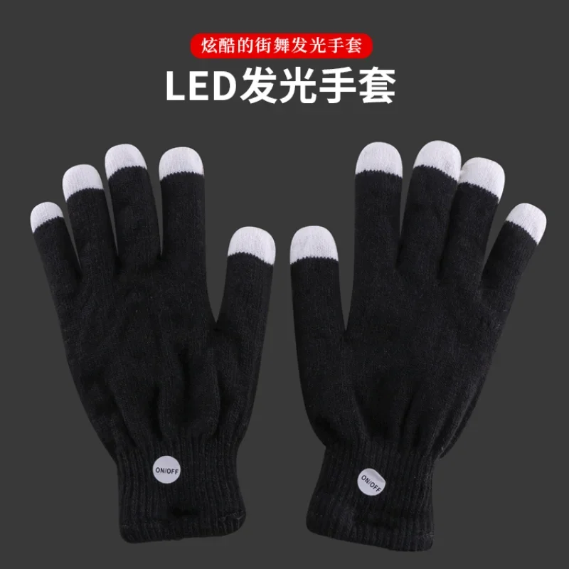 Halloween Knitting Black LED Luminous Gloves Christmas Carnival Party Holiday Modeling Gloves Fingertip Colorful Flashing Gloves