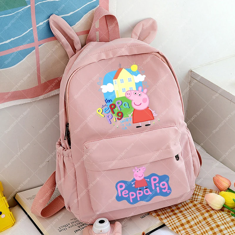 Students Anime Printed Backpack School Supplies Cartoon Peppa Pigs Cute Schoolbag Kawaii Stationery Storage Pouch Book Bag Gifts view 5