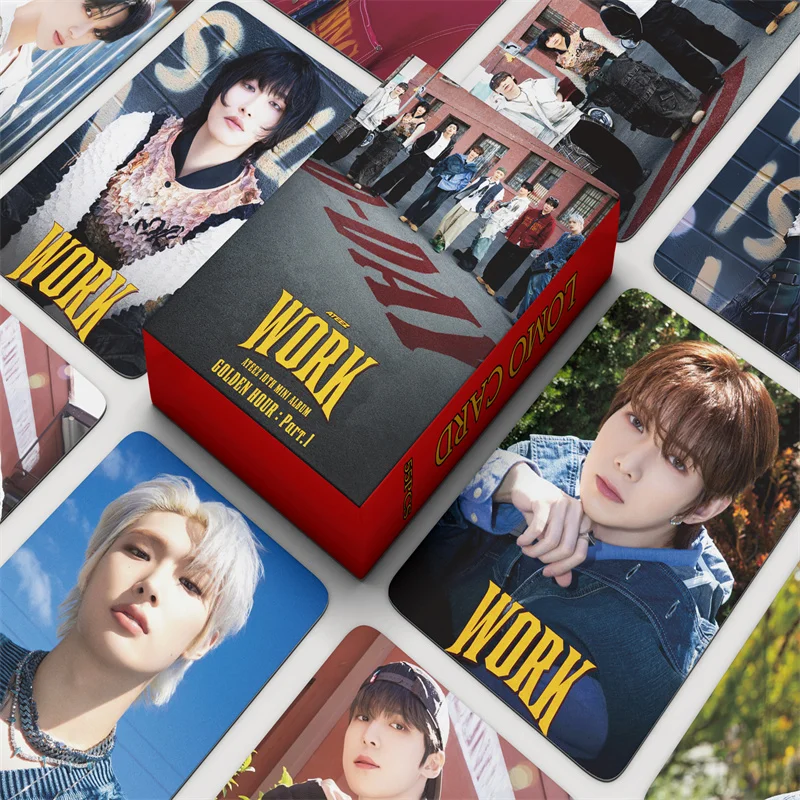 55Pcs/Set Kpop Idol ATEEZ New Album WORK Lomo Cards HD Printed Photocards Hongjoong Yunho Jongho Yeosang Seonghwa Fans Gifts