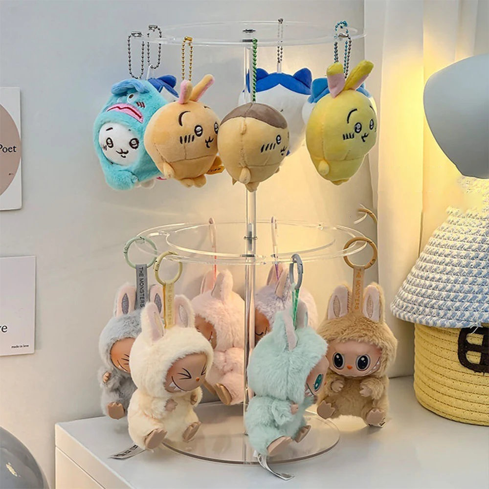 Boîte d'exposition de pendentif Labubu de 18 Cm, boîte rotative transparente en peluche de poupée, boîte aveugle, présentoir de rangement, cadeaux pour filles