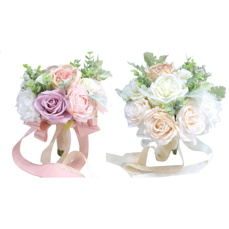 

Artificial Rose Flower Bouquet with Lace Strap Simulation Wedding Bouquet for Valentine's Day Wedding Bride DropShipping