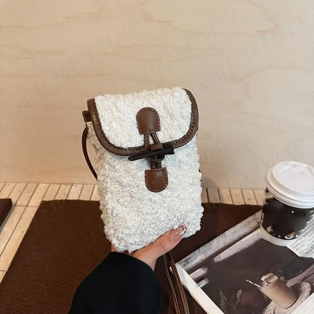 

Vintage Faux Suede Shoulder Bag Cow Horn Buckle Crossbody Bags Small Lamb Fleece Phone Pouch Women Winter Shopping Coin Purse