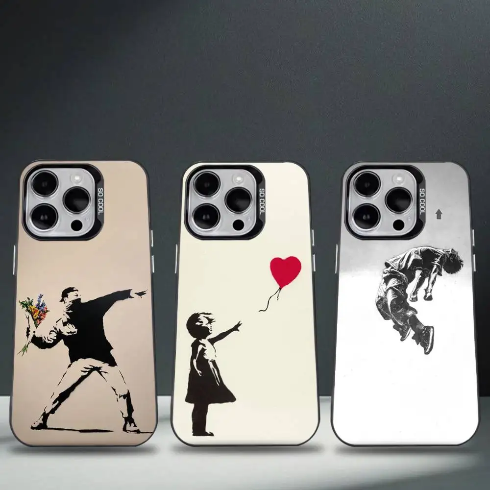 G-Graffiti Artist B-Banksy coque de téléphone pour iPhone 16,15,14,13,12,11,8,7,Pro,Max,Plus,Mini,XS,SE Anti-chute noir mat dur