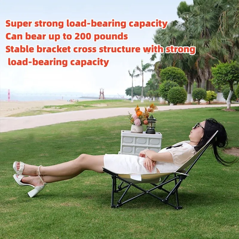 Outdoor Folding Recliner Portable Dual Purpose Moon Chair Beach Camping Office Lunch Break Backrest Beach Fishing Chair