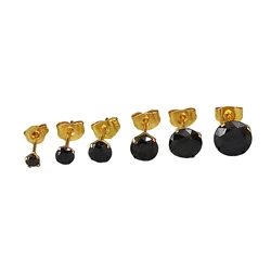 Black AAA Zircon 316 L Stainless Steel Brief Stud Earrings For Men And Women Size From 3mm to 8mm