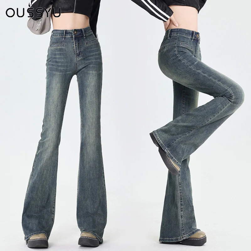 

Flare Jeans Women Skinny High Waist Aesthetic Y2k Clothes Denim Trousers Vintage Washed Retro Mopping Korean Fashion Street New