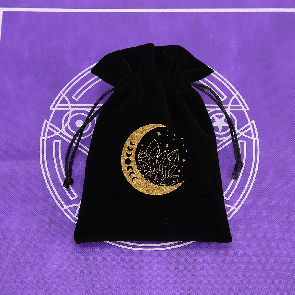1 stücke Schwarz Samt Tarot Lagerung Tasche Mini Kordelzug Paket Hexe Wahrsagerei Kristall Tasche Tasche Würfel Halter Brettspiel Gold – Detail 19
