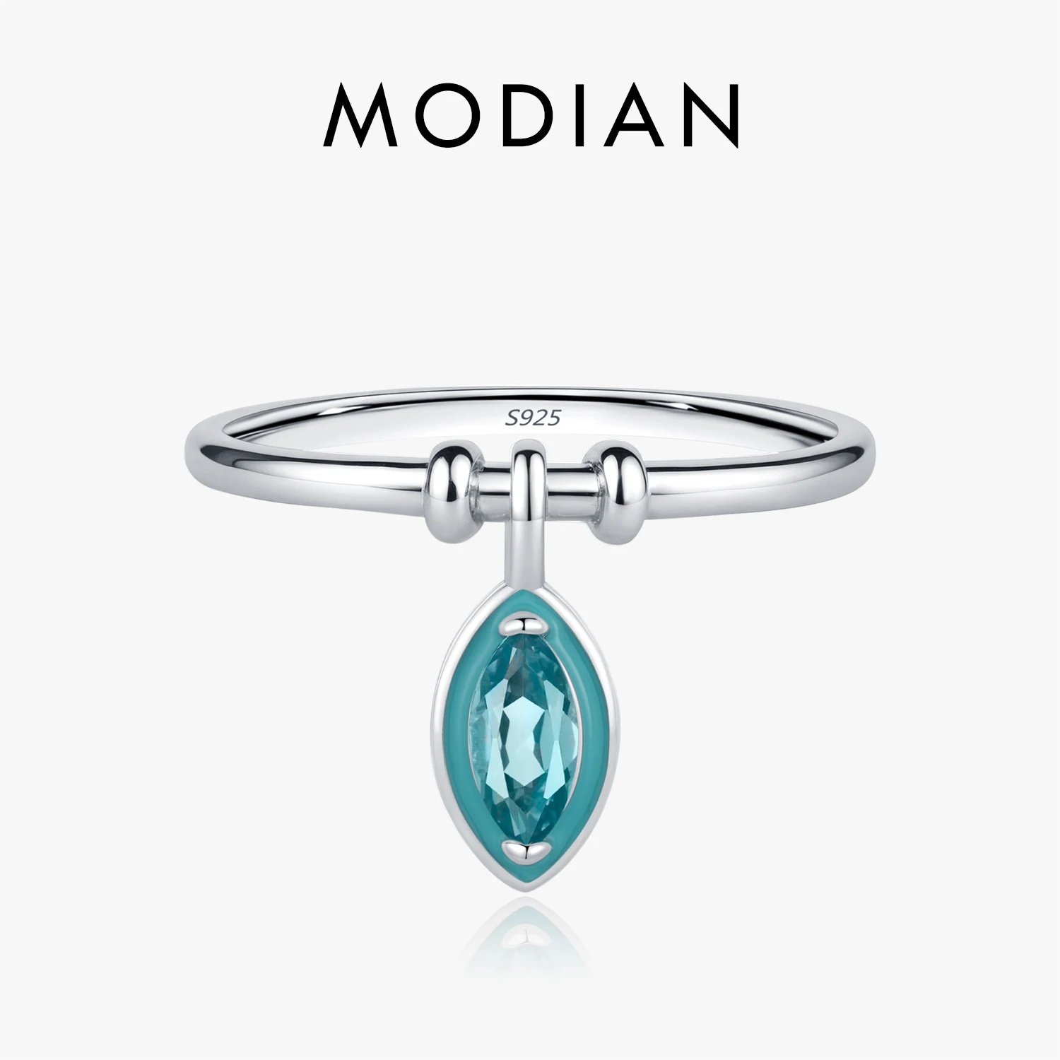 MODIAN 925 Sterling Silver Fashion Delicate Mint Green Enamel Rhombic Zirconia Charms Modne pierścionki dla kobiet Drobna biżuteria Prezent