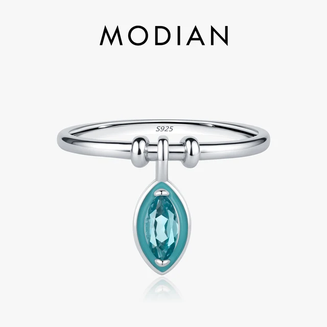 MODIAN 925 Sterling Silver Fashion Delicate Mint Green Enamel Rhombic Zirconia Charms Modne pierścionki dla kobiet Drobna biżuteria Prezent