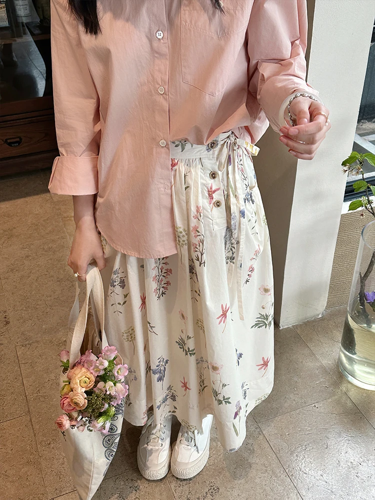 

Женская юбка А-силуэта с высокой талией, регулируемая, с цветочным принтом, для повседневной носки, с широким подолом, простой дизайн