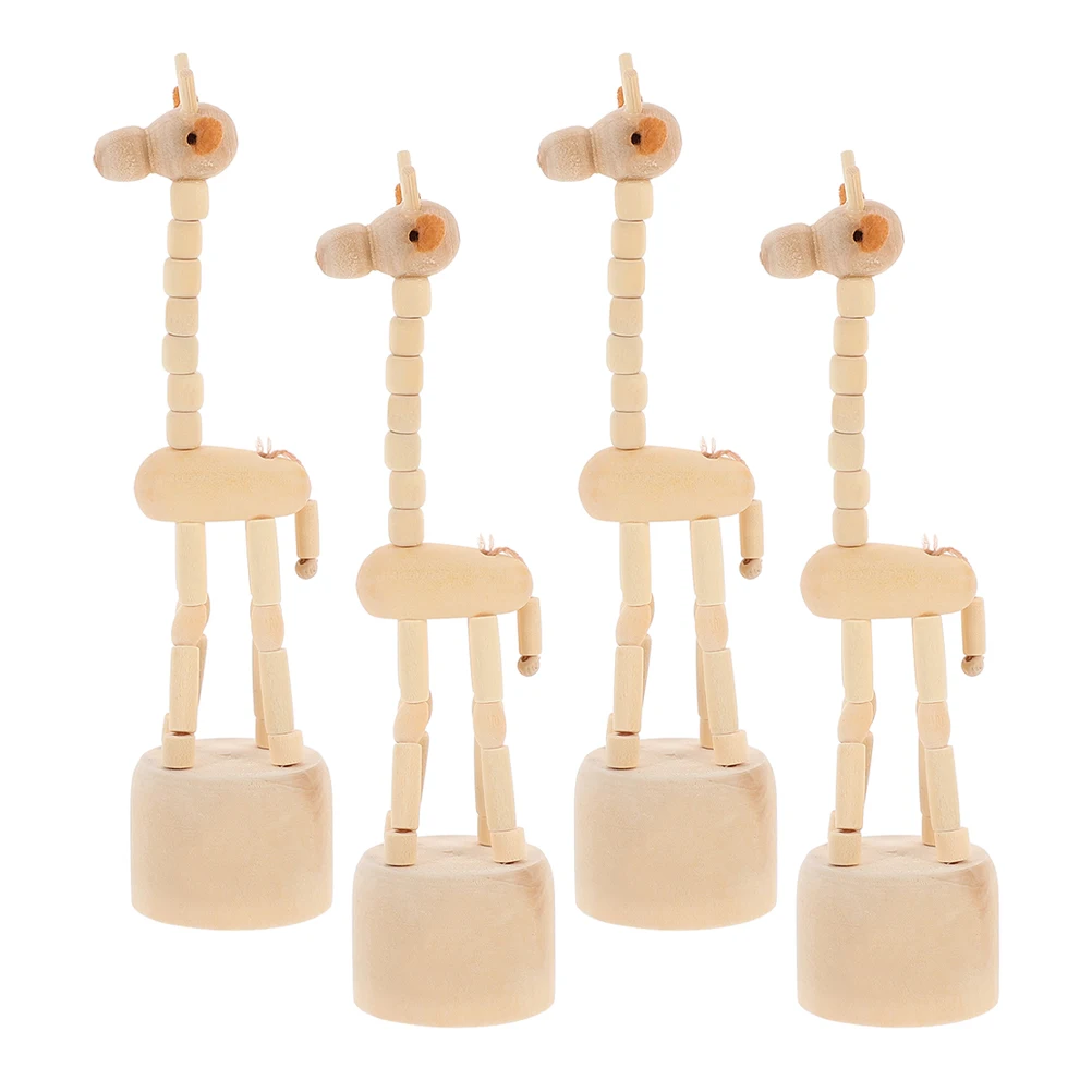 

4 Pcs Wooden Giraffe Toys Push Finger Puppets Small Animal Figurines Statue Miniature Office
