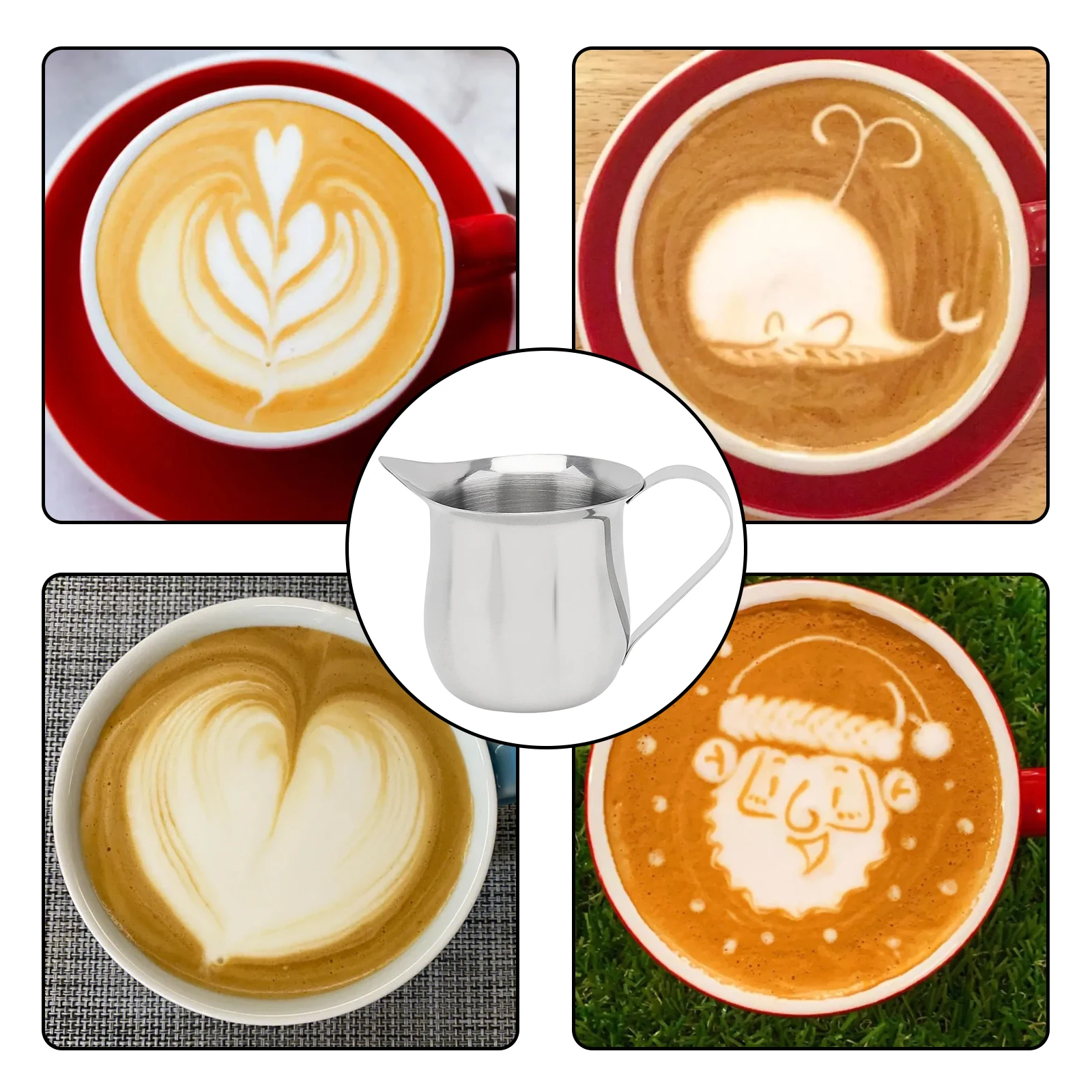 Mini Espresso oncia Flower Cup 2 pezzi in acciaio inox Milk Froth Steamer Cup per caffetteria/panetteria con 2 cucchiai
