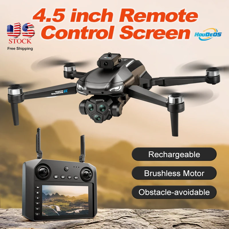 4K Camera Drone Brushless Motor Rc Quadcopter Avoidance 3-Cam Upgraded Screen on Control Drone FPV for Adults or Children