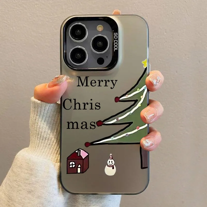 Christmas Tree New Year Gifts Couple Phone Case for IPhone 16 13 14 15 Pro Max 11 12 13Mini Lover Paired Shockproof Cover Fundas image 6