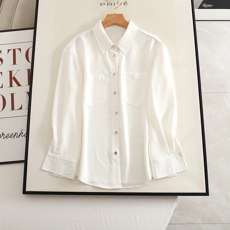 

Spring and autumn Korean version basic simple white solid color long-sleeved formal shirt casual commuter office ladies top
