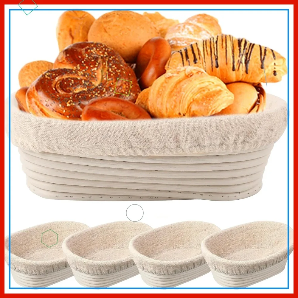 

Набор из 4 овальных корзин для расстойки хлеба Banneton, 10-дюймовый набор принадлежностей для выпечки на ударе с вкладышами