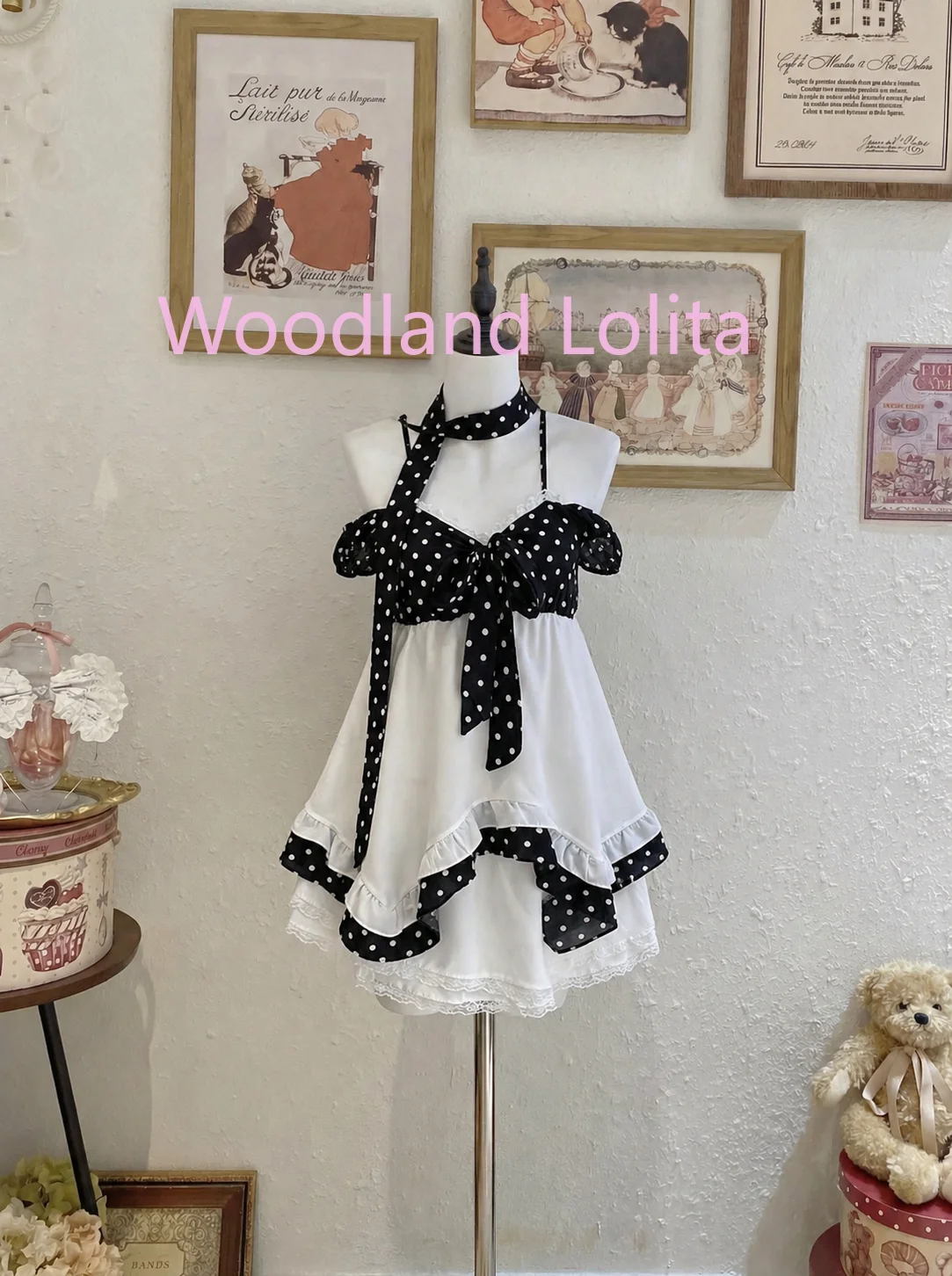 

Summer French Sweet Two Piece Set Women's Polka Dot Spaghetti Strap Top + Lace Mini Skirt Fashion Chic Beach Holiday Casual Set