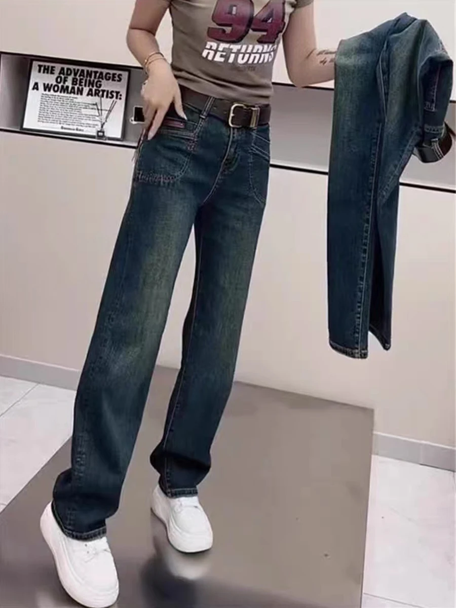 

plus Size High Waist Wide Leg Denim Jeans Women's Spring Autumn Loose Fit Slimming Vintage Style Casual Cotton Stretch Jeans