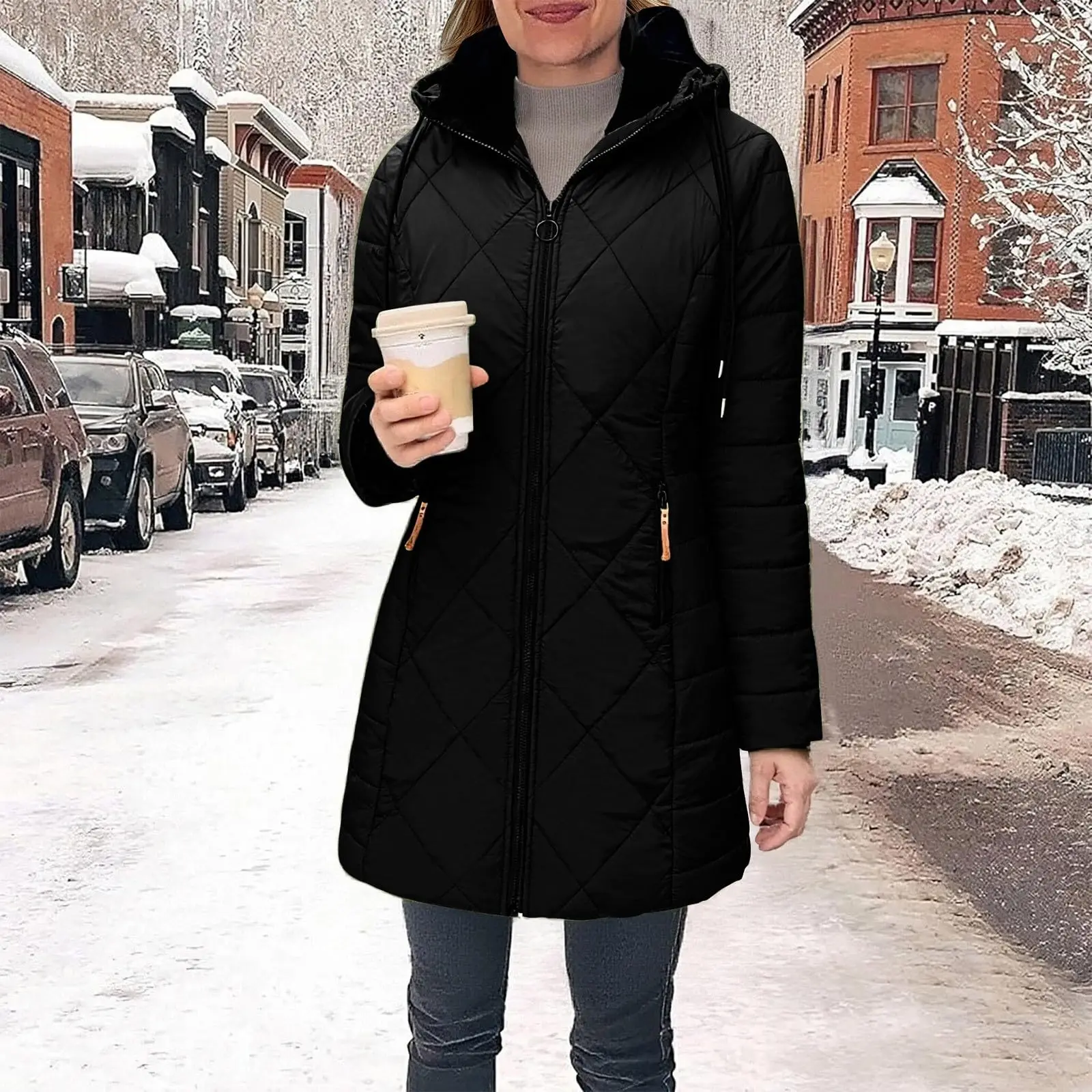 

YHOPE Women's Down Jackets Fleece Lined Winter Coat Double Zipper Hooded Jacket Warm Thick Overcoat