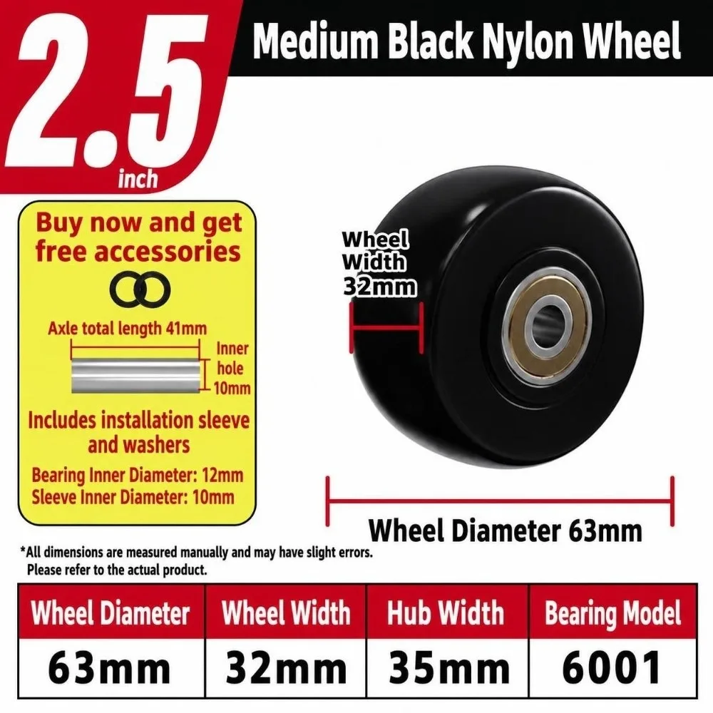 Durable 1.5-5 Inch Caster Wheel Nylon Wear Resistance Trolley Wheel High Load Capacity Roller Wheel Furniture Application