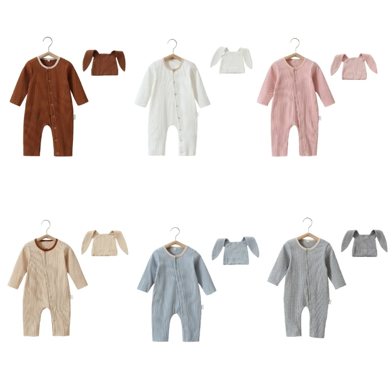 

Infant Boy Girl Clothes Set Newborn Baby Romper Hat Long Sleeve Button Bodysuit Drop Shipping