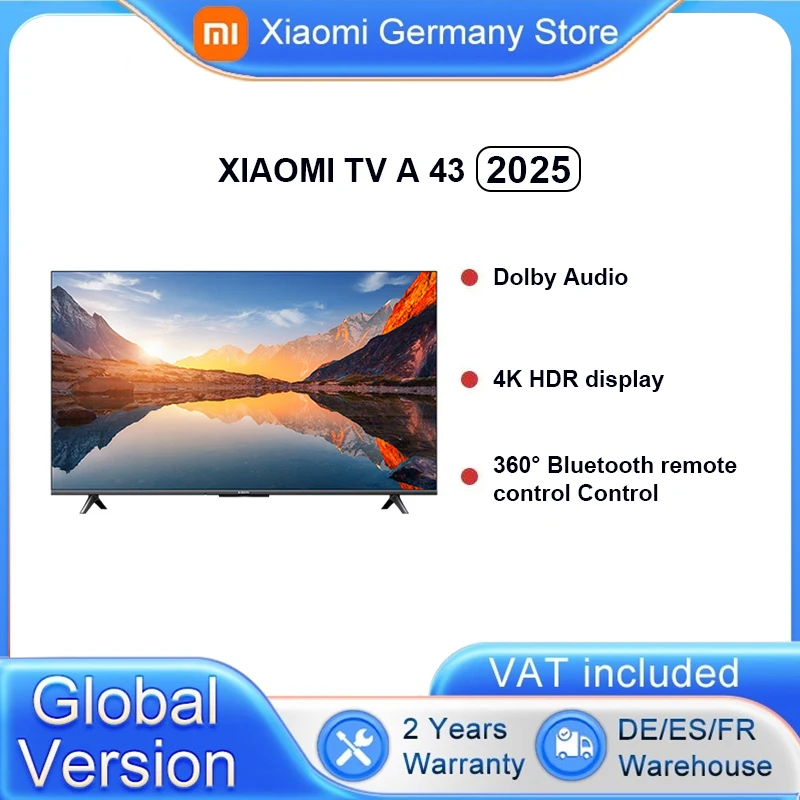 Xiaomi TV A 43 2025 4K image quality ultra high resolution HDR10 exceptional contrast MEMC for fluid movements pendant fast a