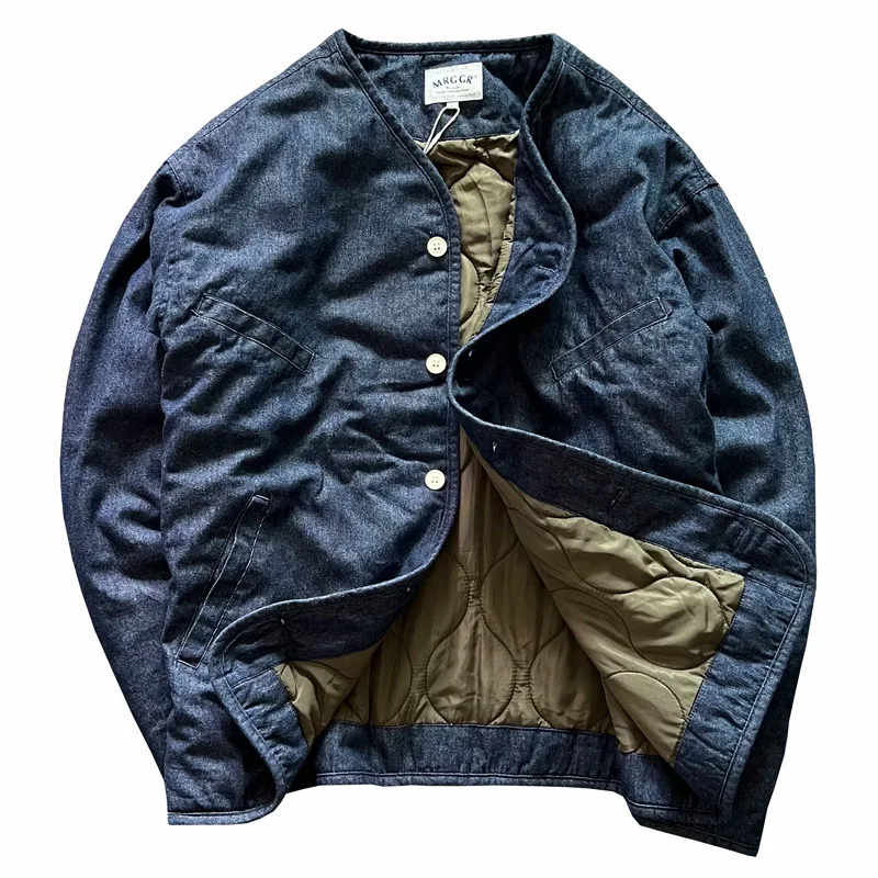 Winter New Retro Collarless Denim Cotton-padded Jacket Neutral Versatile Trendy Jacket Japanese Loose