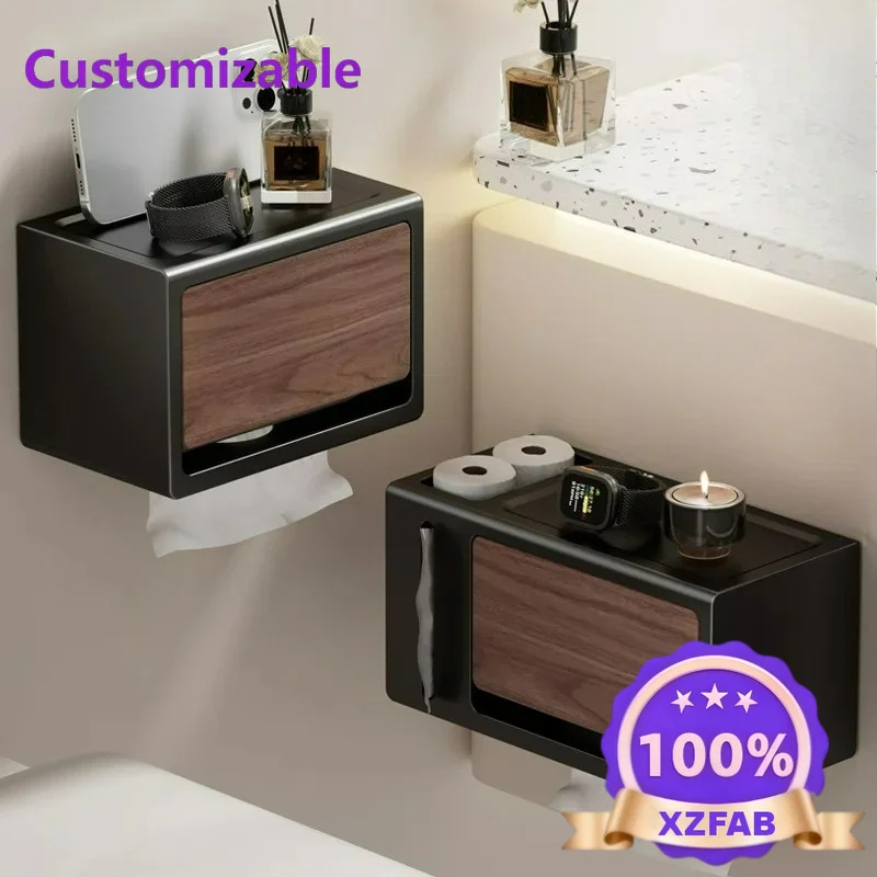 Factory Direct 2026 No punching paper towel holder, walnut pattern retro bathroom toilet paper holder, bathroom waterproof wall