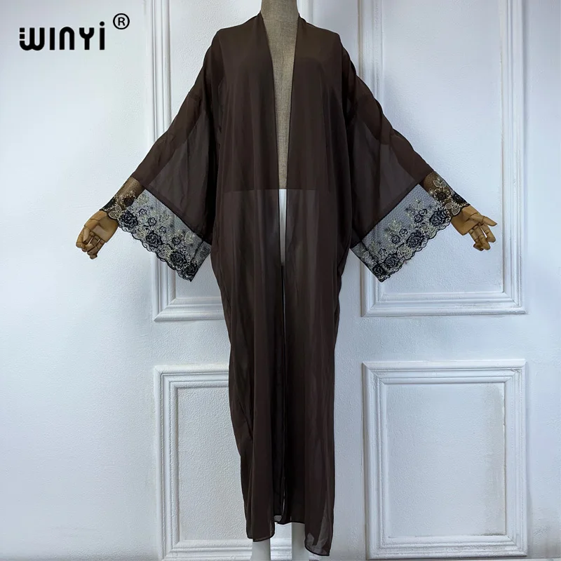 WINYI summer outfit kimono africa Abstract print beach cover up maxi dress cardigans beach wear women 2024 abaya dubai luxury