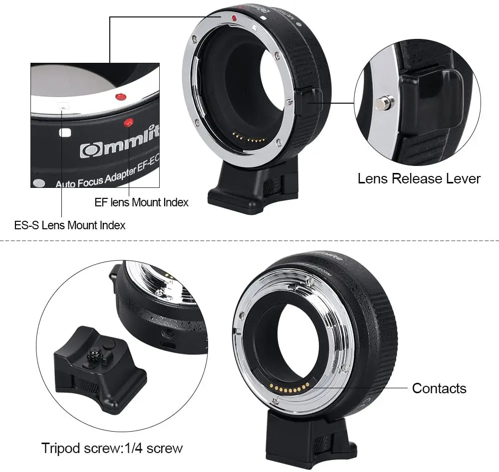 Commlite CM-EF-EOSM Auto-Focus Electronic Lens Mount Adapter for Canon EF lens to Canon EOSM camera with IS function