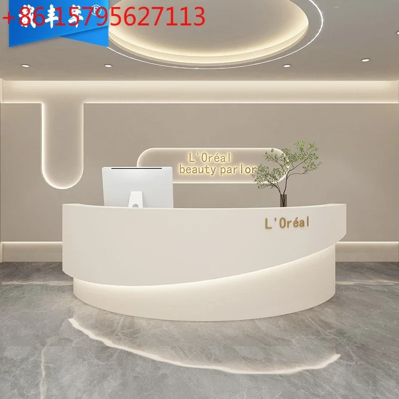 

Curved front desk reception, curved beauty salon, cashier, clothing store counter paint modern and simple