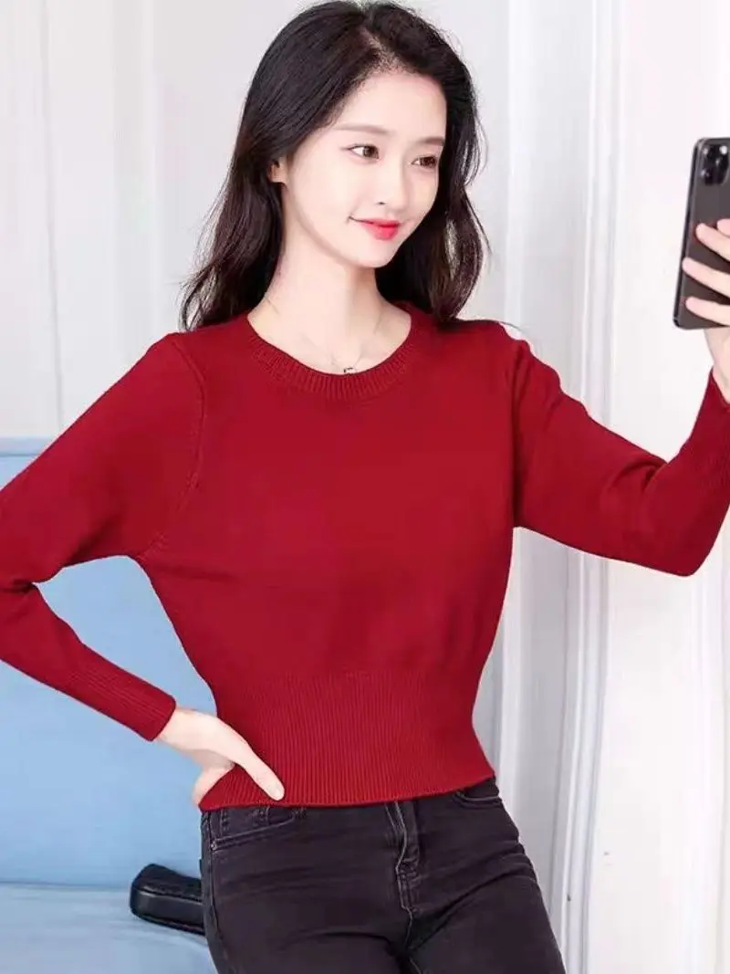 ارتفاع الخصر ort محبوك سترة المرأة جولة Ne البلوز الحلو Sle سليم صالح قطعتين مجموعة الخريف الشتاء وصول جديد