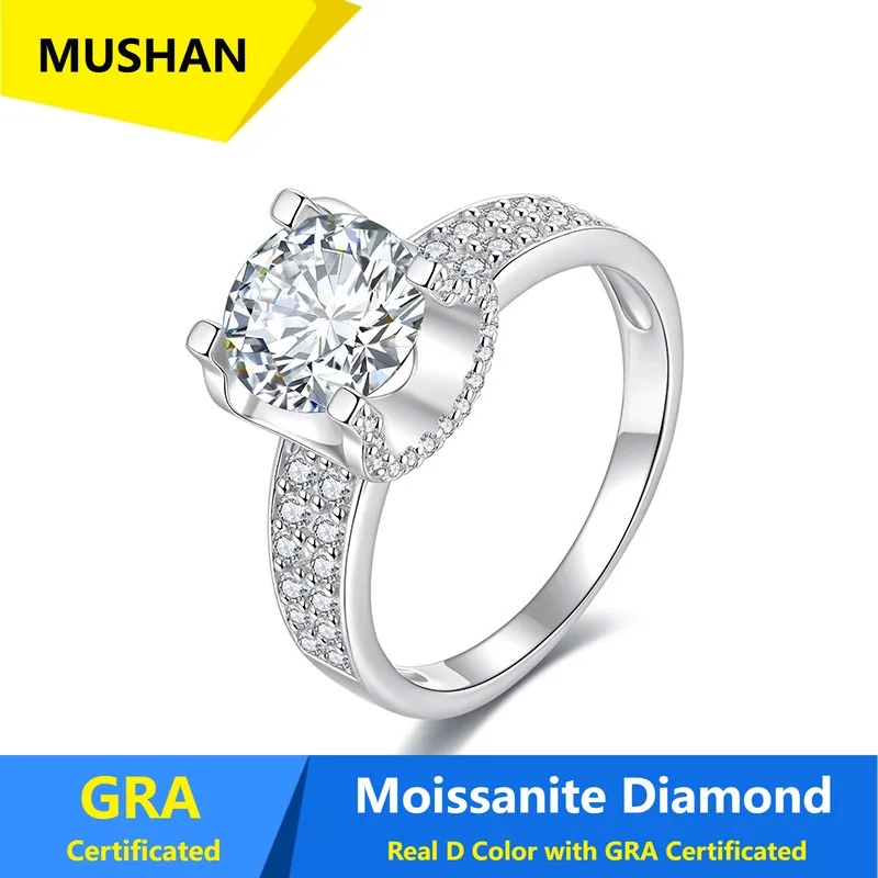 MUSHAN Luxury Jewelry 925 Sterling Silver Ring Band Women GRA Certificated Moissanite Diamond Emerald D Color Rings Fine Jewelry