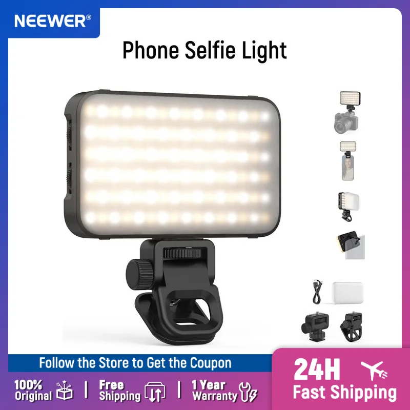 

NEEWER Entry Level Version Phone Selfie Light for iPhone Rechargeable Plastic Clip on Computer Video Conference Fill Lighting