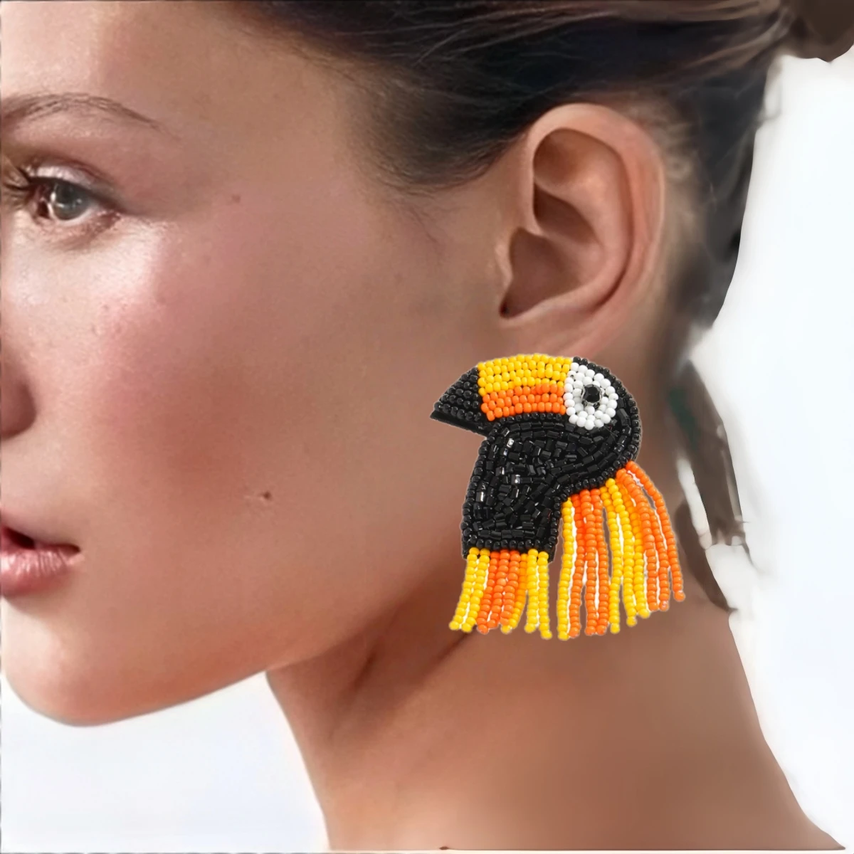 

ZAA Exaggerated Rice Beads Bird Dangle Earrings For Women Bohemia Handmade Beaded Tassel Charm Earrings Orange Halloween Jewelry