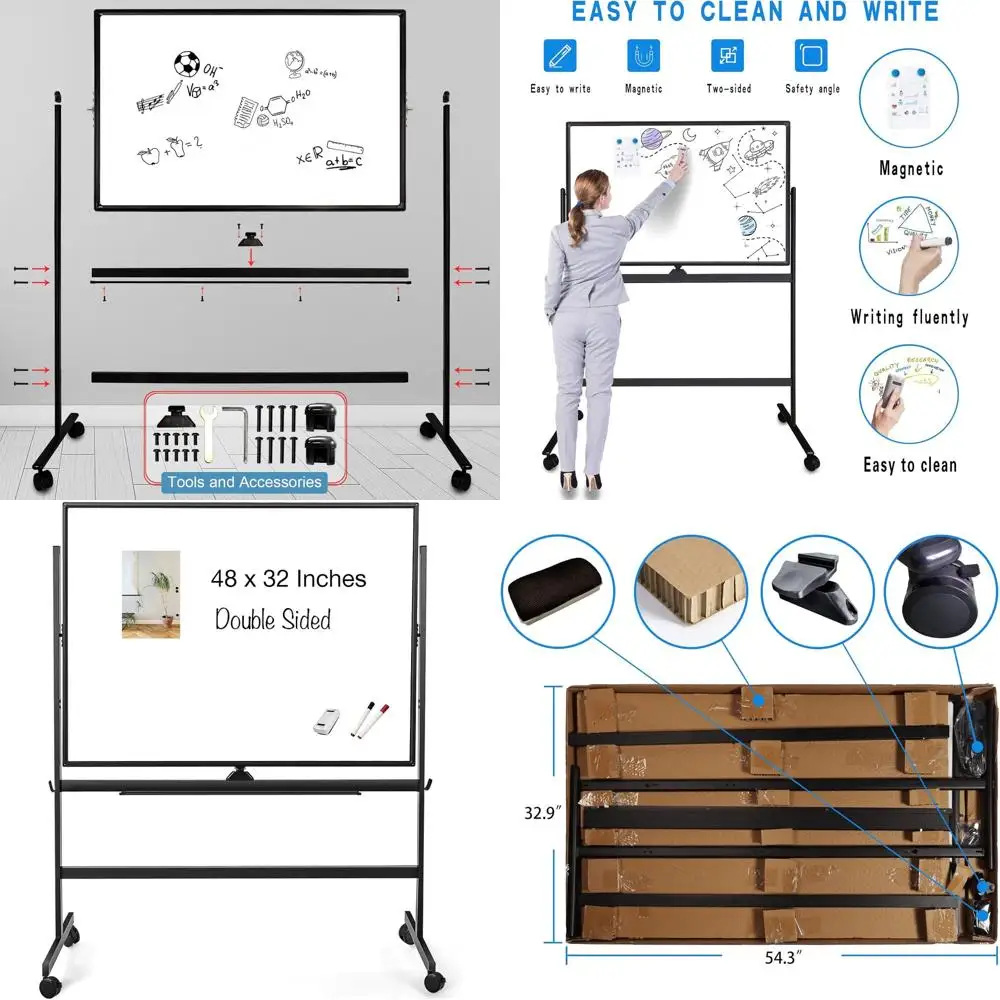 

Двусторонняя магнитная доска для сухого стирания, 32x48, запираемая подставка, регулируемая по высоте и углу для промышленного использования