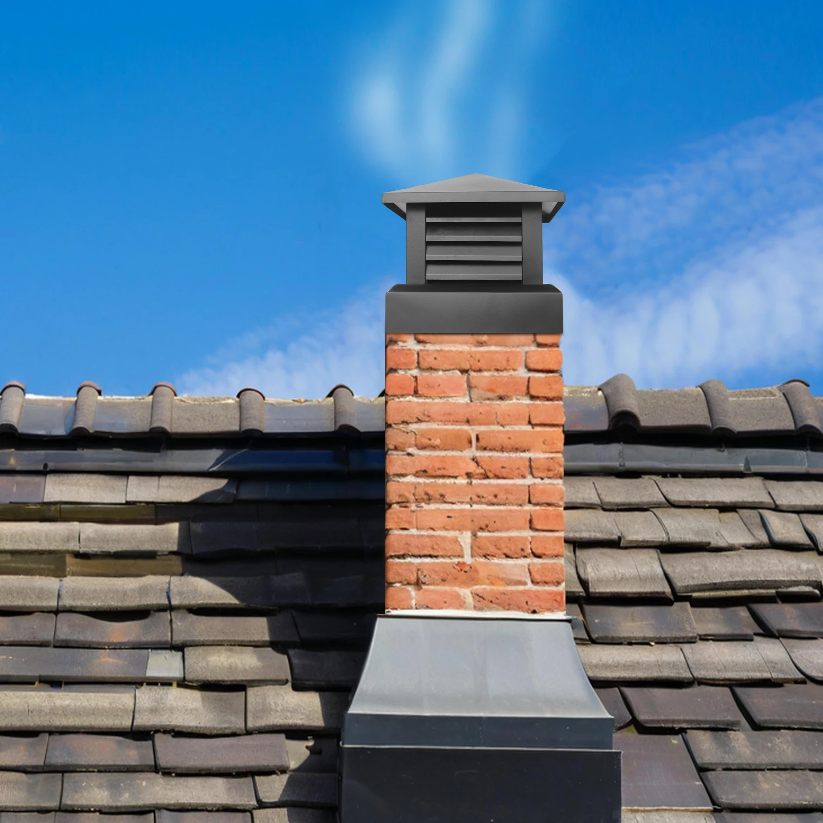 

14" x 14" Black Square Chimney Cover Rainproof Chimney Cap for Outside Easy Installation